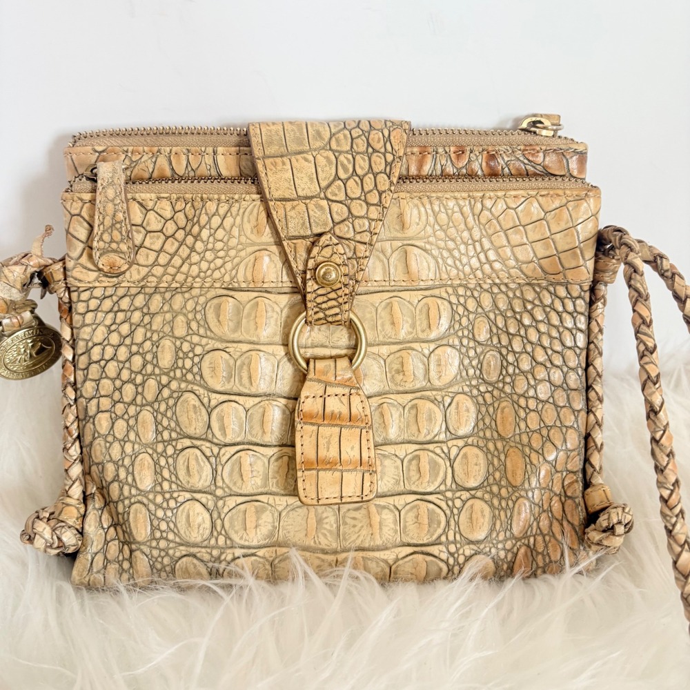 Brahmin Melbourne Collection Tan Croc Embossed Leather Crossbody Bag - Picture 1 of 16